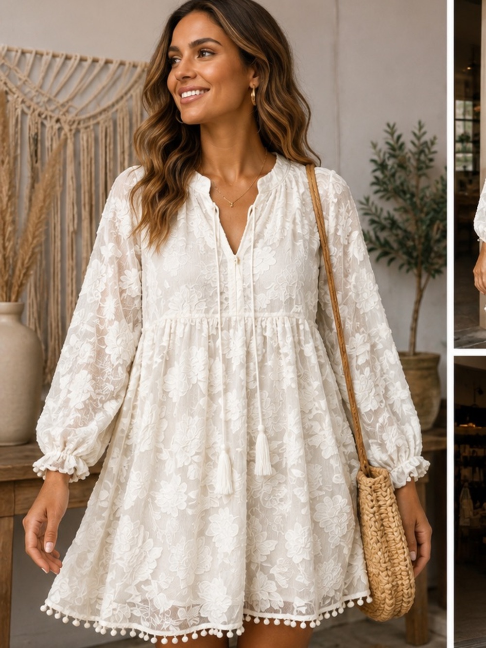 Title: Moon River Ivory Floral Embroidered Mini Dress NWT – Size Large